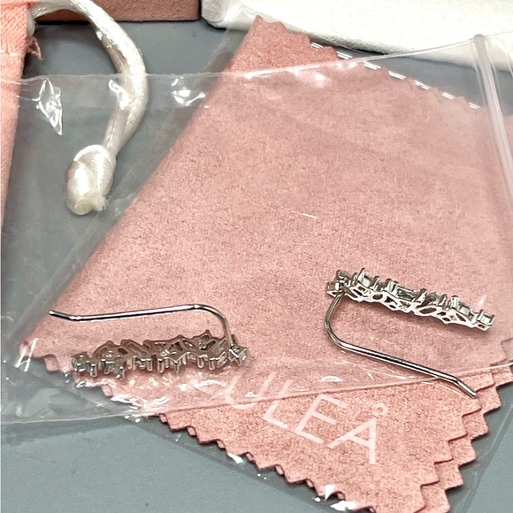 Sterling Silver Rhodium Plated Cubic Zirconia Hook Back Drop Earrings - Picture 3 of 5